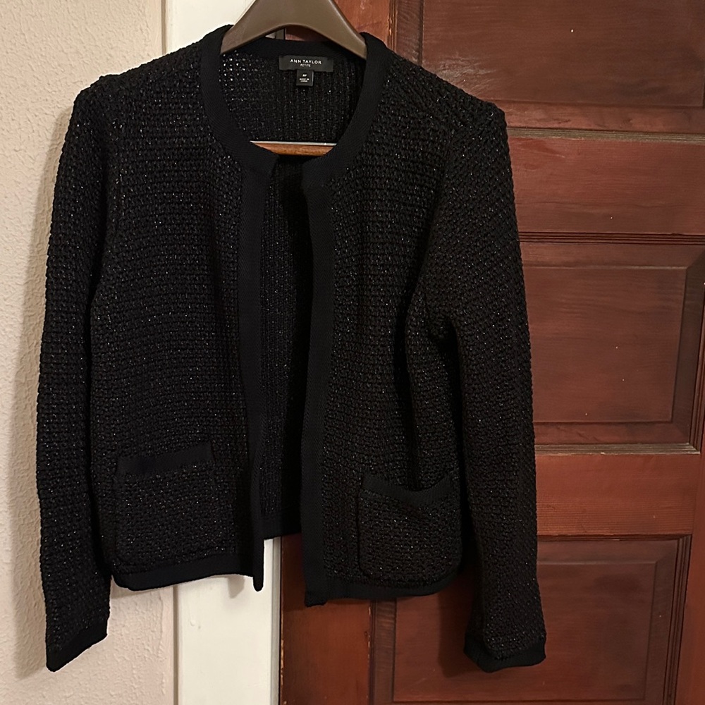 Gorgeous Ann Taylor Black Sparkle Open Cardigan Size Medium Petite